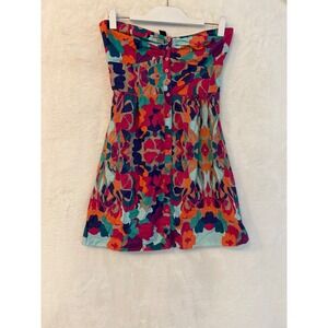 H&M Strapless Abstract Floral Button Front Mini Dress Multicolor Size 8